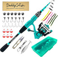 DaddyGoFish Spinning Fishing Rod and Reel Combo Set with Tackle Box | Kids Fishing Pole | Carbon Fiber Telescopic Fishing Rod Kit | Spinning Reel for Travel Saltwater Freshwater Fishing Gear Kit