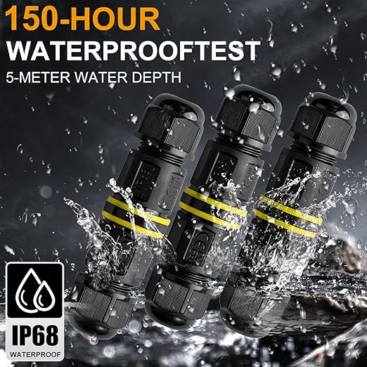 IP68 Waterproof Junction Box Outdoor 2way 3Pin (AC450v,13.5A) M16 Wire Range(5.5-7.5mm) Electrical Cable Connector,Suitable for Repair and Extend Power Cables,UL（3Pack）