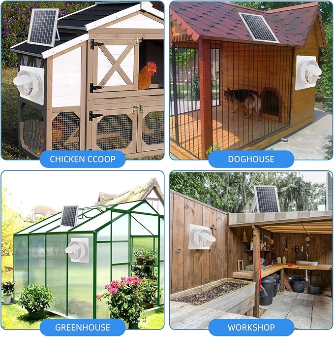 10inch Solar Fan with 20W Panel, Solar Vent Fan for Shed, Greenhouse, Dog Kennel, Chicken Coop Ventilation, Waterproof & Anti-Backflow Valve Attic Exhaust Fans