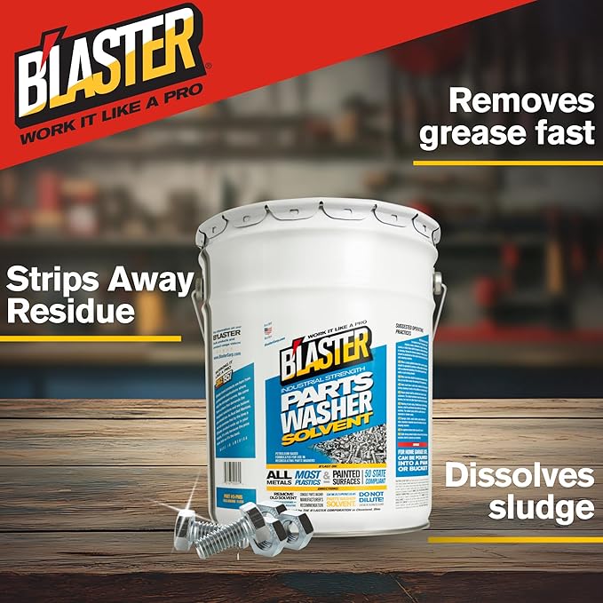 B’laster Parts Washer – Parts Cleaner Solvent – High Flashpoint Formula Cleans Oil, Grease & Grime, No Residue, Works on Metals, Most Plastics & Painted Surfaces – 5‑Gallon