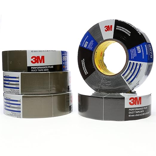 3M Performance Plus 8979 Duct Tape Heavy Duty, Black, 29 in x 60 yds, 12.1 mil, 6 Month Clean Removal, Resists UV and Weather for up to 12 Months, Tears Cleanly, Curl-Resistant, 1 Roll