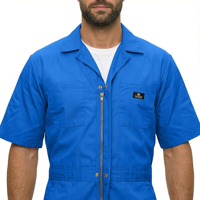 Natural Uniforms Mens Short Sleeve Zip Up Coverall, Stain and Wrinkle Resistant (Royal Blue, X-Small)
