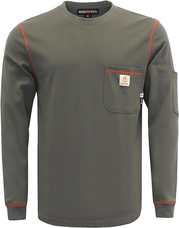 BOCOMAL FR Shirts for Men Lightweight Crew Long Sleeve Flame Resistant/Fire Retardant Shirt…