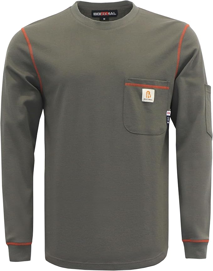 BOCOMAL FR Shirts for Men Lightweight Crew Long Sleeve Flame Resistant/Fire Retardant Shirt…