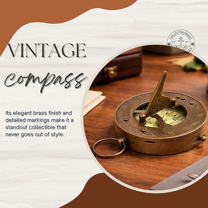 Vintage Navigational Compass Functional Tool Home & Table Decor Nautical Sundial Compass Round Brass Finish