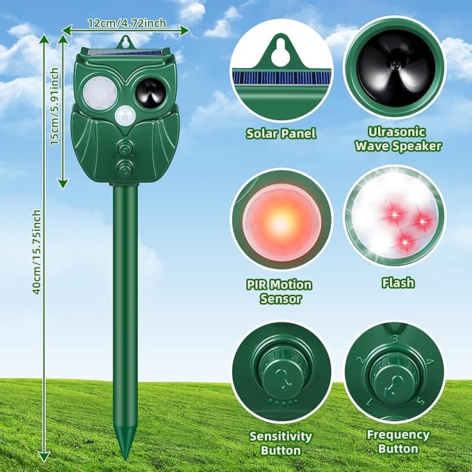 2 Pack Solar Animal Repeller: Ultrasonic Cat Repellent Outdoor with Motion Sensor - Waterproof Bear & Goose Deterrent with LED Flash - Effective Squirrel, Raccoon & Dog Repellent for Yard & Garden