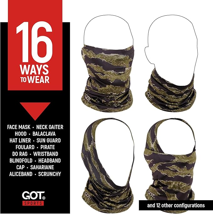 GOT Sports UPF 50+ Fishing Neck Gaiter - UV Face Mask Sun Protection for Men & Women - Camo SPF Face Cover Gator