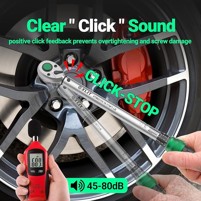 1/2-Inch Drive Click Torque Wrench, ±3% Accuracy, 72-Tooth Ratchet, 10-170 ft-lb/13-230 Nm, CR-V Steel, Pro Automotive & Motorcycle Repair Tool with Portable Case