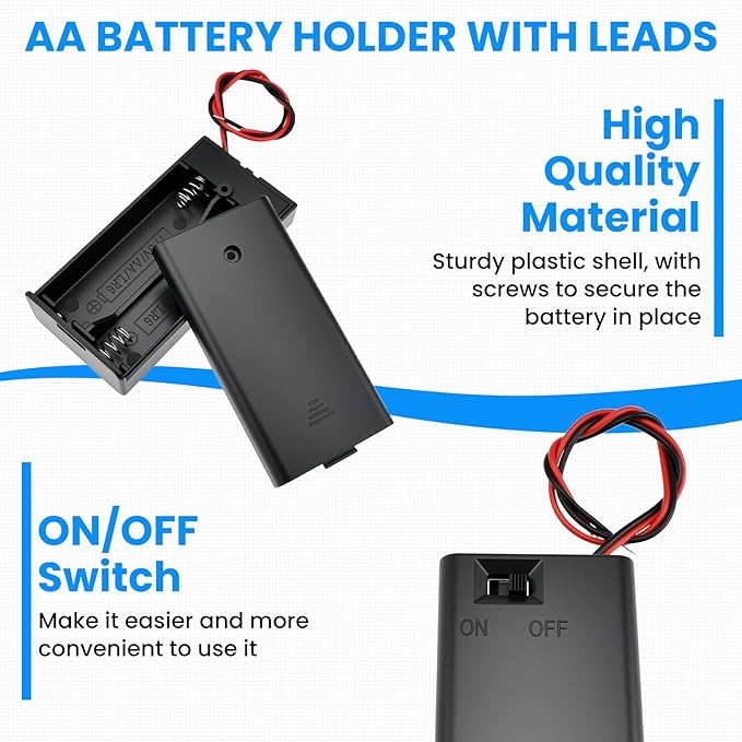 SDTC Tech 4-Pack 1/2/3/4 x AA Battery Holder with Switch Cover Wire Leads | 1.5/3/4.5/6 Volt Battery Case Box Kit | for Led Circuit Experiment Doorbell