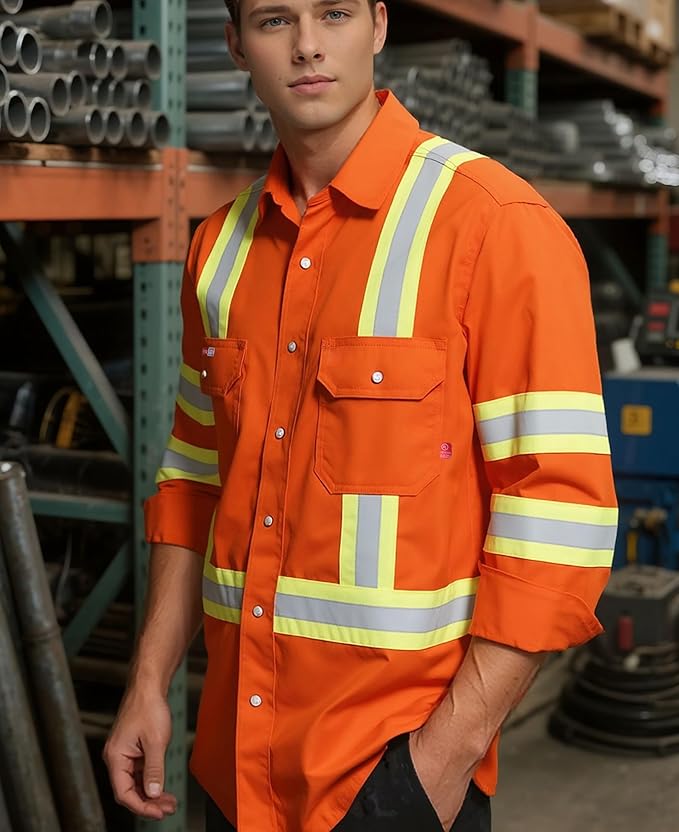 TICOMELA FR Shirts for Men High Visibility/Hi Vis Flame Resistant/Fire Retardant Shirt 6.5oz Men's Welding Shirts
