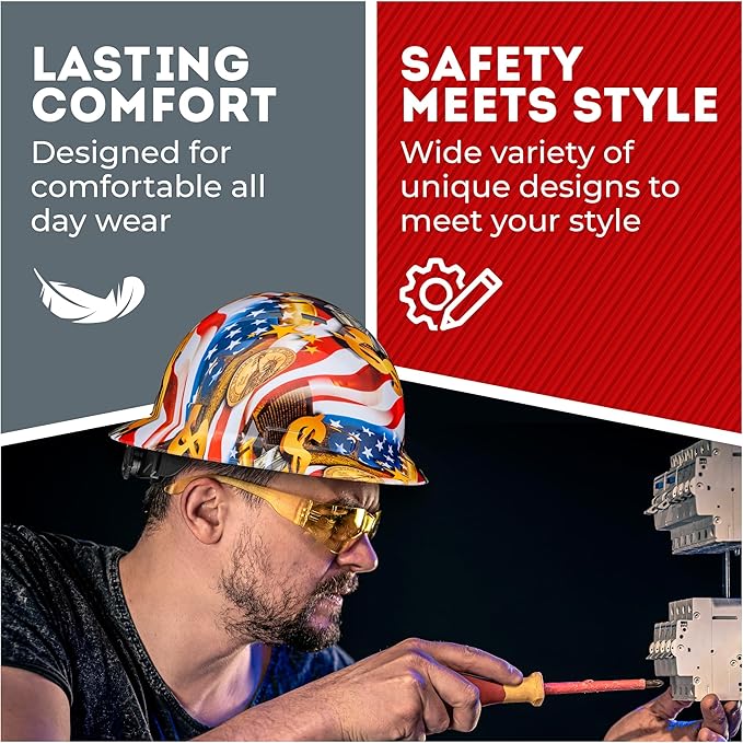 Acerpal Full Brim Vented Camo Design Matte Finish OSHA Construction Hard Hat with 6-Point Suspension