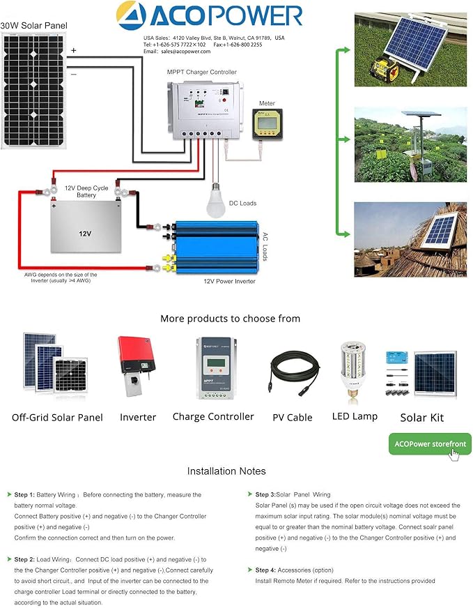 ACOPOWER Mono Solar Panel for 12 Volt Battery Charging, Off Grid, 30W