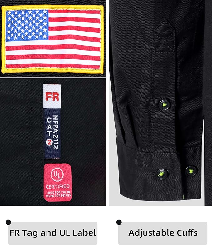 BOCOMAL FR Shirts for Men Flame Resistant Light Weight NFPA2112 Fire Retardant Welding Shirt Water & Oil Repellent Finish