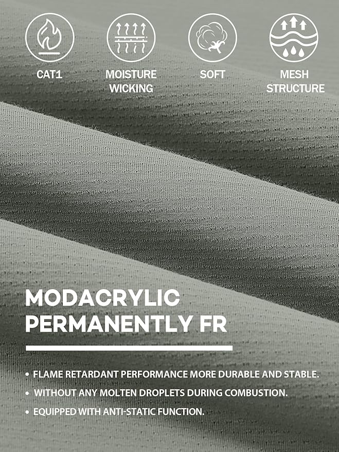 FR Shirts Flame Resistant Shirt 5.5OZ Modacrylic Permanently Flame-Retardant FR Baselayer for Men Light Weight CAT1