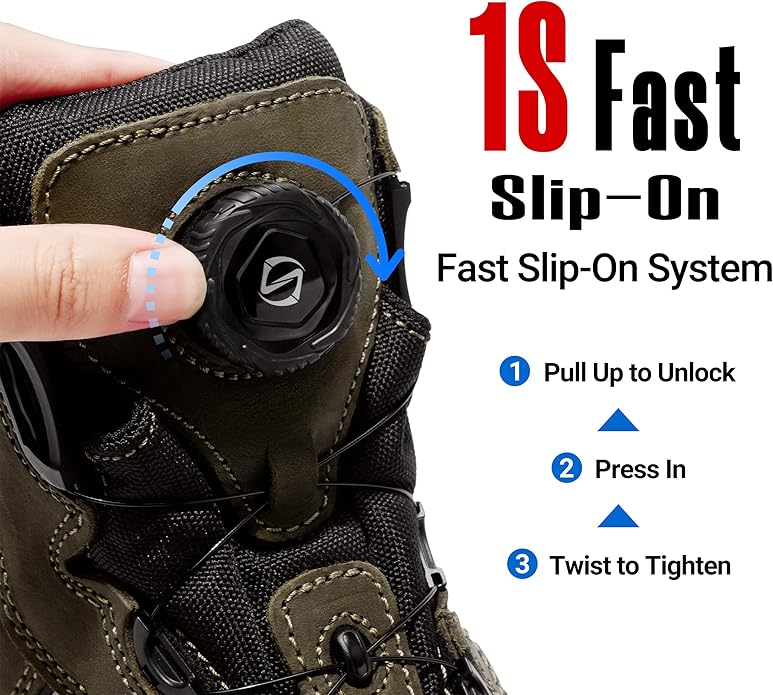 Composite Toe Work Boots for Men and Women – Exceeds Steel Toe Protection, Quick Fit System, Kevlar Puncture-Resistant Midsole, S3 HRO Certified, Heat-Resistant, Waterproof, Rubber Slip-Resistant Outsole, Safety Shoes for Industrial & Welding Use