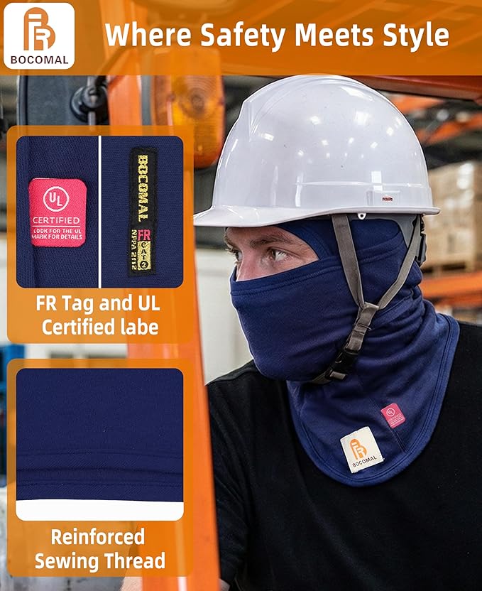 BOCOMAL FR Flame Resistant Balaclava Face Mask Arc Rated NFPA2112 CAT2 Helmet Liner Covering Hood for Welding
