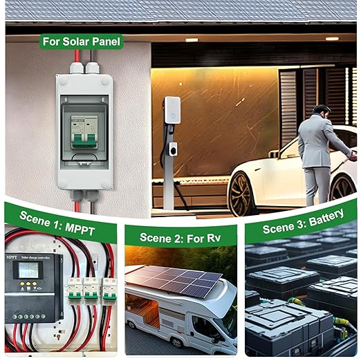 DC Miniature Circuit Breaker 25 Amp Solar Disconnect Switch DC1000V AC400V 2P MCB for PV, UPS, RV Battery, DIN Rail Mount