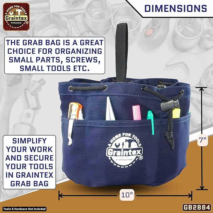 Graintex 18 Pockets Grab Bag Rip-stop Canvas Drawstring Closure, Small Part Organizer Pouch, Small Tools, Screws, Parts, Parachute Tool Bag for Efficient Storage - Navy Blue