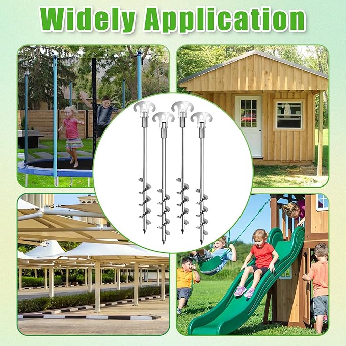 15 Inch Screw in Ground Anchors Kit(Pack of 4) Heavy Duty Tent Stakes, Double-Sided Welded Spiral Windproof Earth Anchors for Trampoline, Shed, Swing Set & Mobile Home