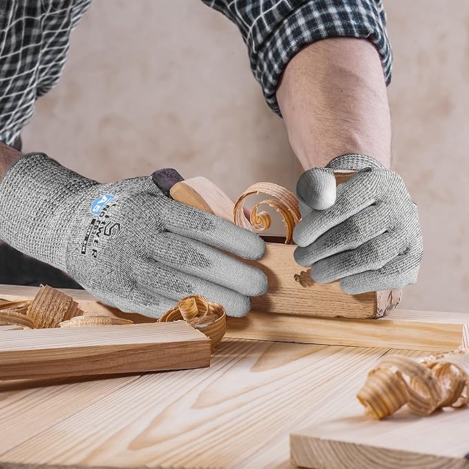 Schwer 12 Pairs ANSI A5 Cut Resistant Work Gloves, Cut Proof Gloves with PU Coating, Used for Metal Fabrication, WoodWorking, Construction, Non Slip, Durable, S, CR3088