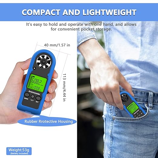 HoldPeak Handheld Anemometer Mini, 65MPH Small Wind Speed Meter Gauge Air Flow Velocity Temperature Measuring Device for Outdoor Sailing Surfing Drone Flying Golf Shooting HVAC 816BH