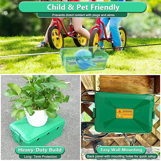 NineLeaf IP54 Waterproof Electrical Box, Outdoor Weatherproof Plug Cover (12.5 x 8.5 x 5 inch),Extension Cord Cover for Outdoor Timer, Extension Cord, Power Strip, String Light, Green