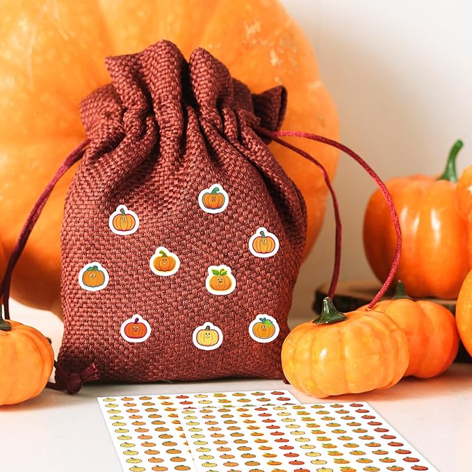 JarThenaAMCS 2400 Pcs Fall Mini Pumpkin Stickers Autumn Colorful Paper Decal 10 Cute Designs Adhesive Sticker Decor for Thanksgiving Envelope Scrapbook Teacher Reward Classroom DIY Supplies, 0.5 Inch