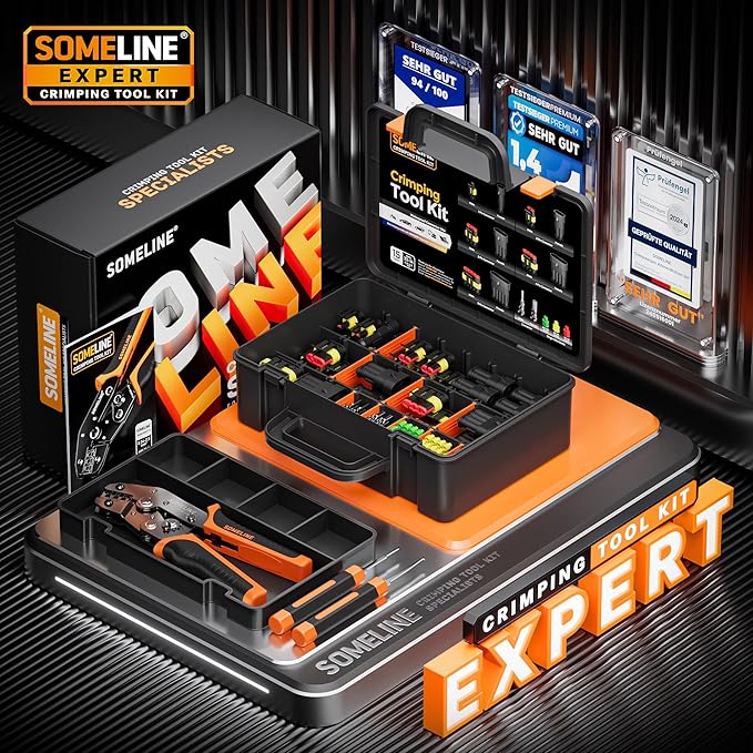 SOMELINE Waterproof Automotive Connector Crimping Tool Kit, 1/2/3/4/5 Pin Waterproof Wire Connectors, with 22-14 AWG Ratchet Crimping Tool and Terminal Removal Tool, for Car/Motorcycle/Boat