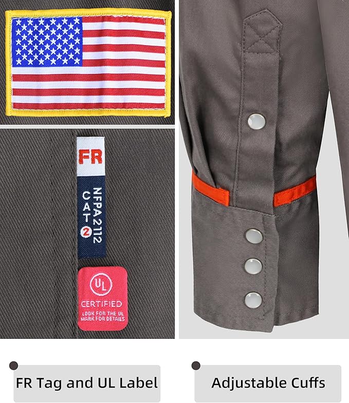 BOCOMAL FR Shirts for Men Flame Resistant Light Weight NFPA2112 Fire Retardant Welding Shirt Water & Oil Repellent Finish