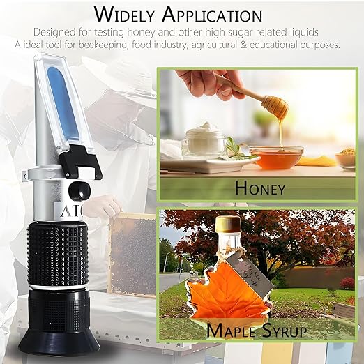 Honey Refractometer,V-Resourcing Hand Held Be'(Baume)/Brix/Water Refractometer for Honey Test,Tri-Scale (Baume:38-43°;Brix:58-92%;Water:12-27%)
