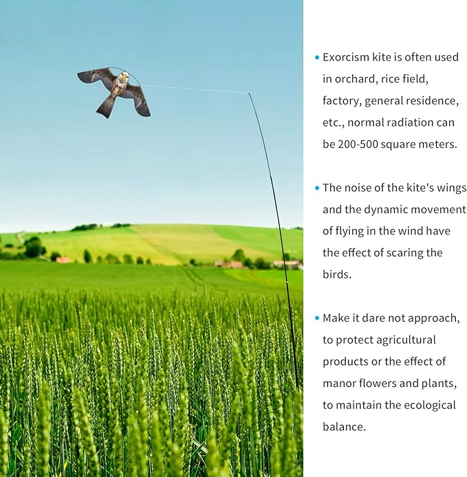 eyijklzo Bird Scaring Flying Kite Deterrents Crops Defenders Farm Protector Bird Fake Hawk Flying Eagle Kite to Keep Birds Away with 4m Telescopic Pole