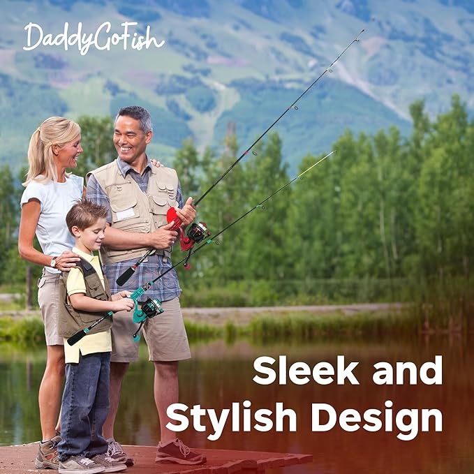 DaddyGoFish Spinning Fishing Rod and Reel Combo Set with Tackle Box | Kids Fishing Pole | Carbon Fiber Telescopic Fishing Rod Kit | Spinning Reel for Travel Saltwater Freshwater Fishing Gear Kit