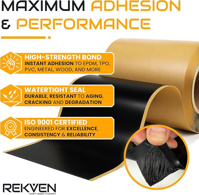EPDM Rubber Roofing Seam Tape Kit - 30 Feet x 6 Inch - Double Sided Butyl Tape – Black Self Adhesive for Liner Bonding Sealing Repairs – Works with EPDM TPO Hypalon and Other Membranes