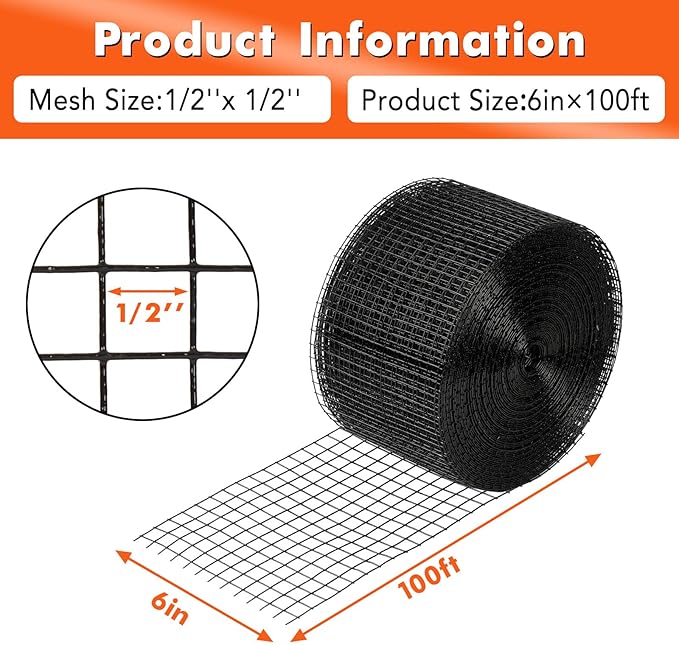 6in x 100ft Solar Panel Bird & Critter Guard Kit, Includes 100 Fastener Clips, 100 Cable Ties, Gloves, Pliers & PVC Coated Wire Mesh for Bird, Critters Control