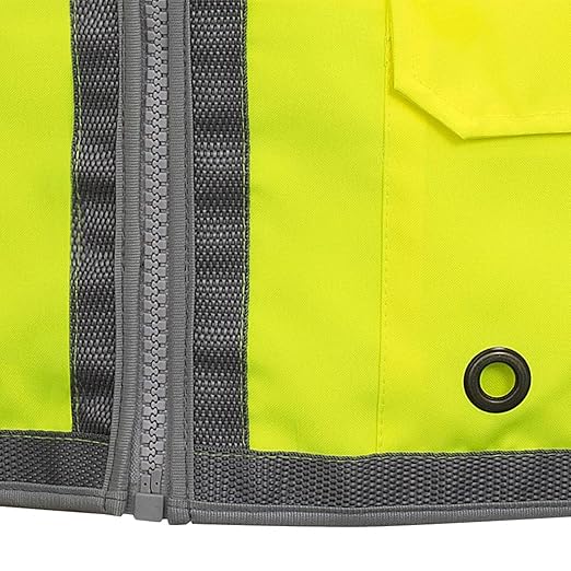Pioneer Safety Vest for Men – Hi Vis Reflective Neon, Cool Mesh Back Panel, 12 Pockets, Zipper for Surveyor Work – Orange, Yellow/Green