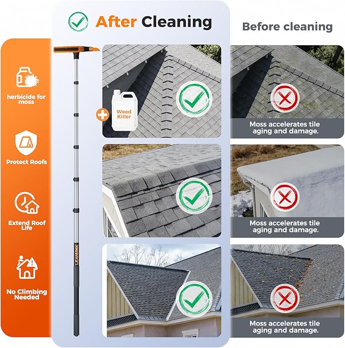 Year-Round Roof Rakes for Snow, Leaves & Moss – 16” No-Scratch Foam Blade & Roof Brush, 4.7-24ft Telescoping Snow Rake for Roof, Solar Panels, RVs & Cars, C-Shaped Push/Pull Roof Snow Removal Tool