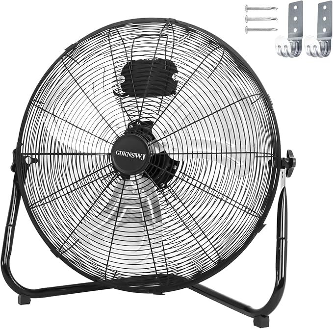 High Velocity Floor Fan - 20 Inch 3 Speeds Heavy Duty Metal Industrial Fan with Wall-Mounting System, 360 Degree Tilt, and Quiet Operation for Home, Office, Warehouse and Factory Use