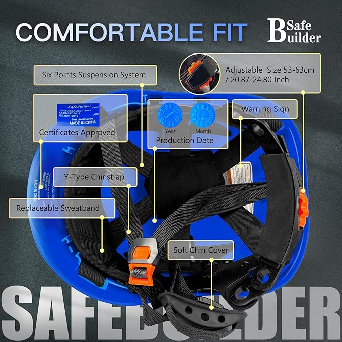 Construction Safety Helmet with Build-in Visor ABS Hard Hat with Visor Adjustable Ventilation Hardhats Work Head Protection ANSI/ISEA Z89.1