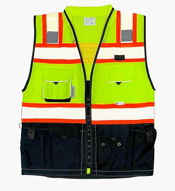 C Vest for Mens Safety Vest With Zipper and Utility Pockets Premium Black Series Surveyors Vest (Medium, Yellow/Black)