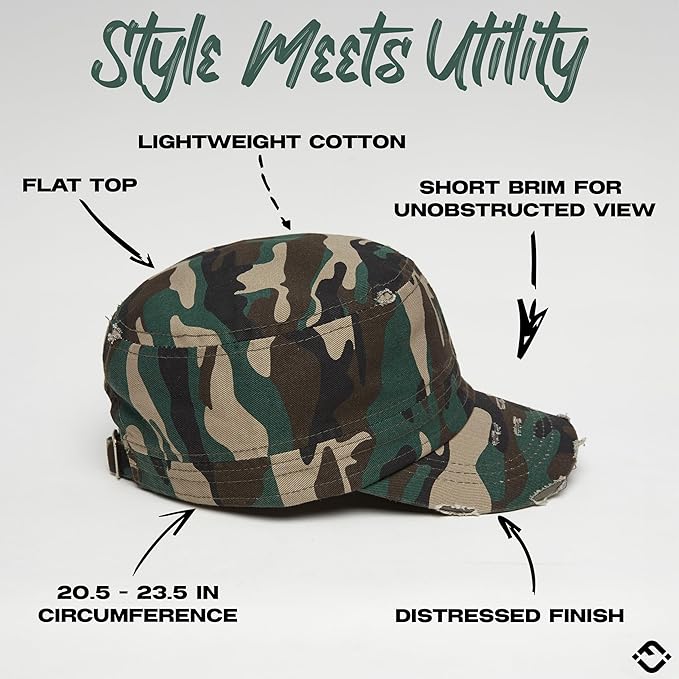 Funky Junque Distressed Military Hat – Newsboy Hats for Women, Short Brim Army Baseball Cap, Womens Cadet Hat Trendy Style