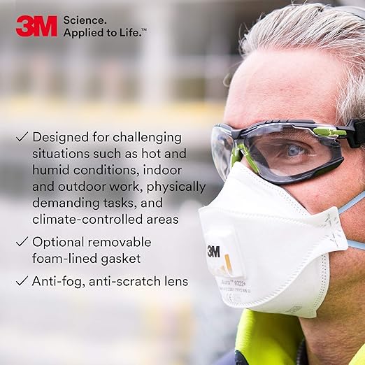 3M Safety Glasses, Solus 1000 Series, ANSI Z87, Scotchgard Anti-Fog, Clear Lens, Green/Black Frame, Removable Foam Gasket and Strap