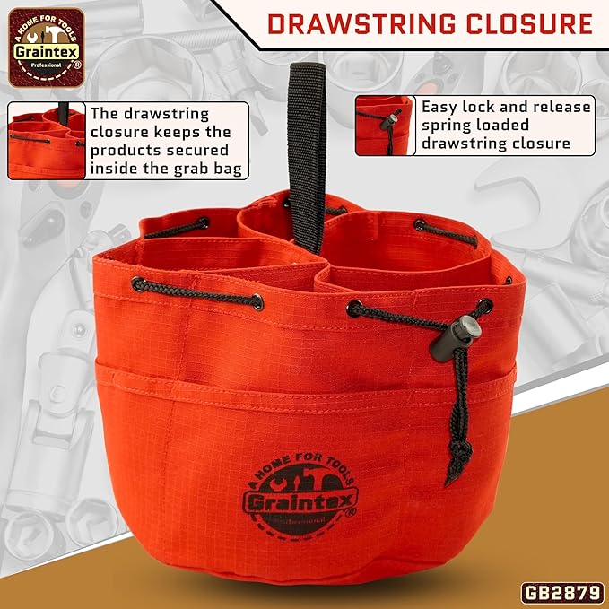 Graintex 18 Pockets Grab Bag Rip-stop Canvas Drawstring Closure, Small Part Organizer Pouch, Small Tools, Screws, Parts, Parachute Tool Bag for Efficient Storage - Red