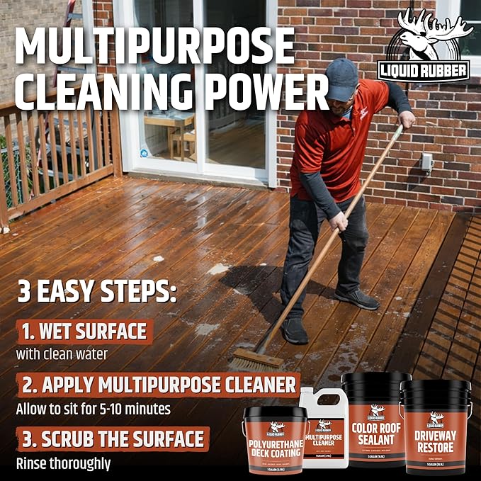 Liquid Rubber Multipurpose Outdoor Cleaner, Heavy Duty Surface Cleaner for Wood, Concrete, Brick, Vinyl, Roof, Driveway & Deck Prep, Fast Acting, 1 Gallon