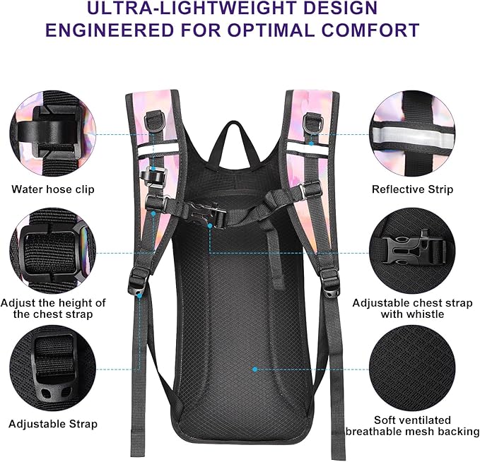 Hydration Backpack,Water Backpack with 2L Water Bladder,Festival Essential-Rave Hydration Pack,Lightweight Insulation Hydropack for Outdoor,Hiking,Running,Biking,Music Festival for Men Women