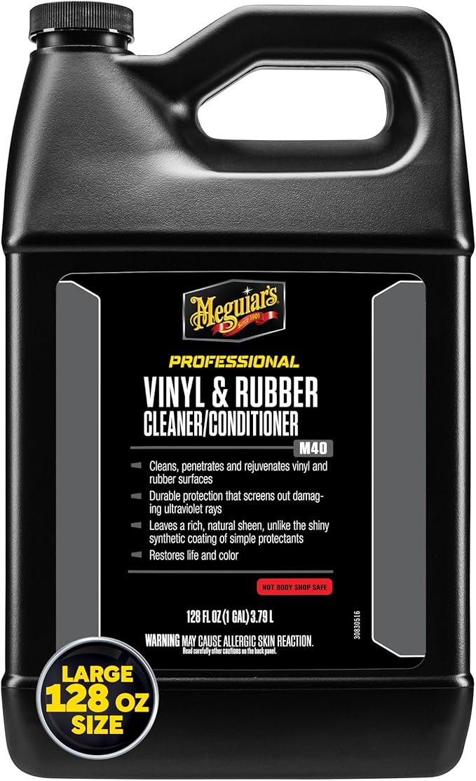 Meguiar's M40 Vinyl and Rubber Cleaner and Conditioner, Screens Out UV Rays and Leaves Behind a Natural Sheen, Restores Vinyl and Rubber Surfaces, Comes in a Convenient Spray Bottle, 1 Gal
