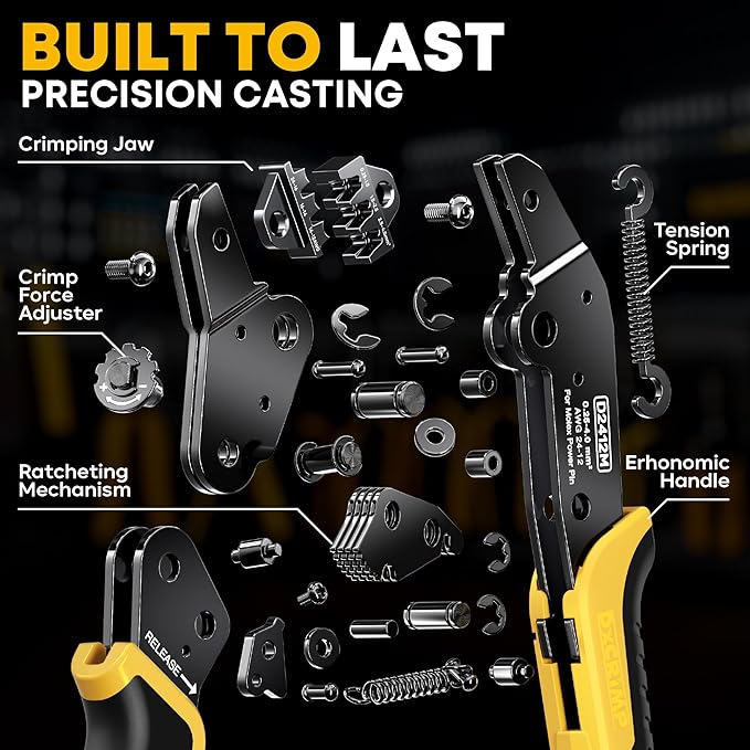 Standard .093" (5.03mm) Connector Crimping Tool Kit with Pin Extractor, 2/3/4/6/9/12 Pin Connectors, 14-22 AWG (2.36mm) Terminals, Compatible with Molex Standard .093", Crimper for Molex & TE
