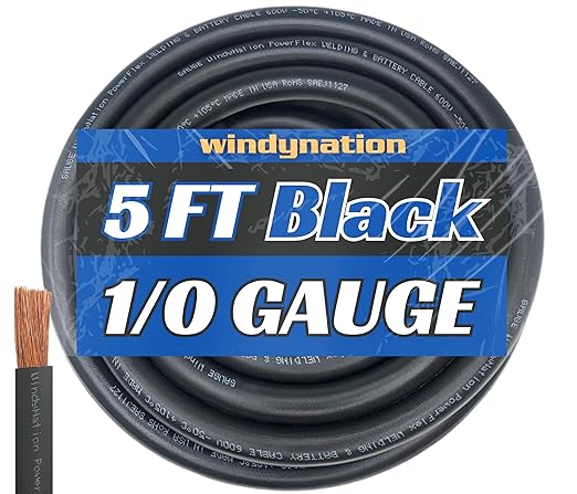 WNI 1/0 Gauge 5 Feet Black 1/0 AWG Ultra Flexible Welding Battery Copper Cable Wire - Made in The USA - Car, Inverter, RV, Solar