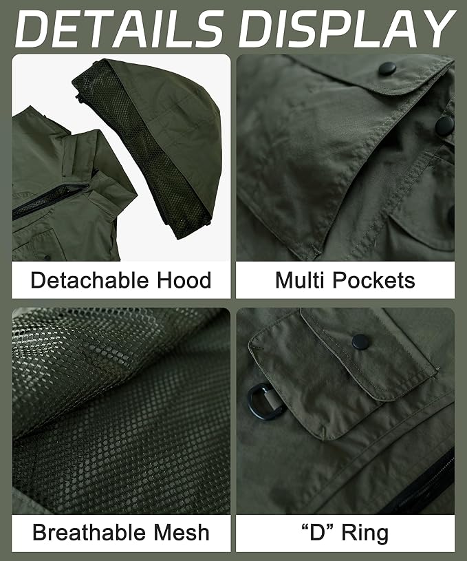 M2C Mens Hooded Mesh Multiple Pockets Traveling Vest