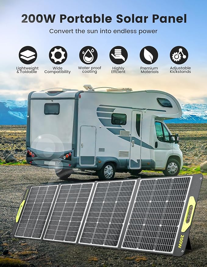 Greenmagic 200 Watt Portable Solar Panel, 23.5% High Efficiency 200W Foldable Solar Panel Charger IP67 Waterproof Solar Panel Kit w/DC XT60 MC4 Anderson Output for Home Farm Camping RV Power Station