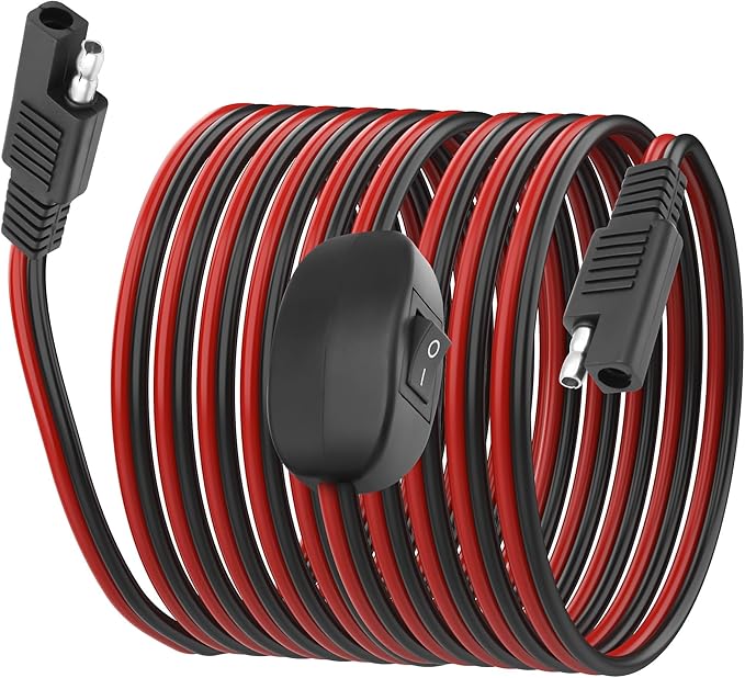 XMSJSIY SAE Extension Cable with ON/Off Switch 14AWG Solar Power Cable Wire Harness Quick Connect Wire 12V-24V SAE Connector for Solar Panel RV Motorcycle Camp Trailer - 2.5M/8.2FT